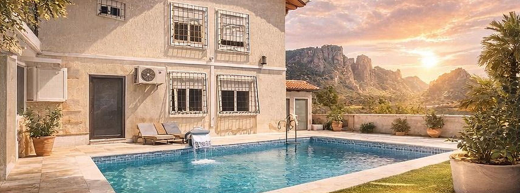 Villa avec piscine au coucher du soleil, région de Skikda