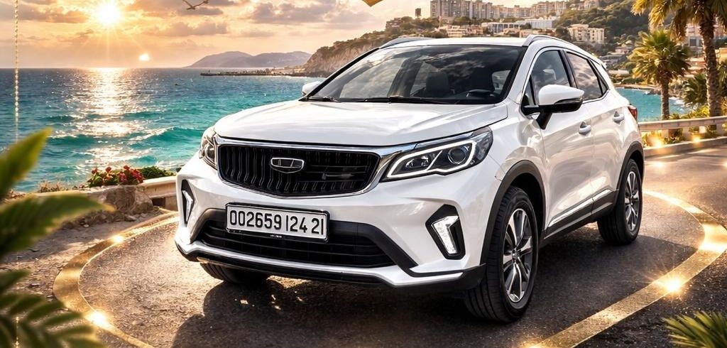 SUV blanc de location sur la route côtière